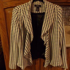MIDNIGHT VELVET HOUNDSTOOTH RUFFLE FRONT JACKET